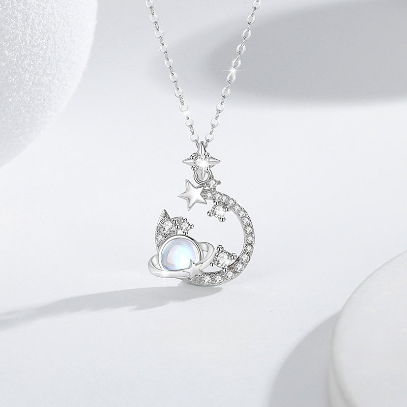 Moon & Planet Sterling Silver Necklace-Enduring Love