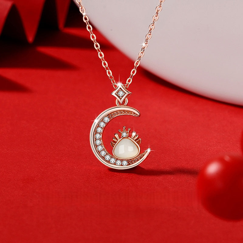 Dragon and Crescent Nephrite Jade Necklace-Guarding Your Joy