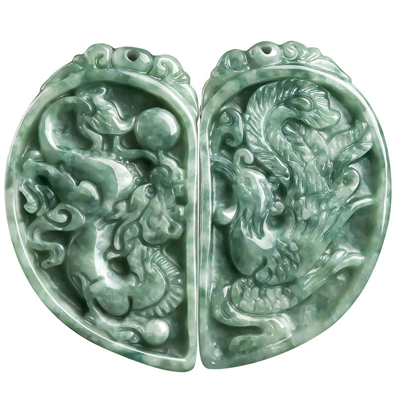 Dragon Phoenix Couple Pendant-Grade A Natural Jade