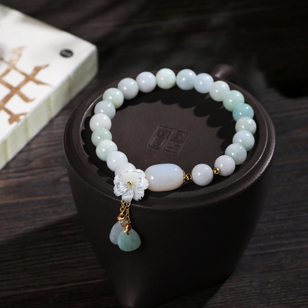 Plum Flower White Jade Bracelet