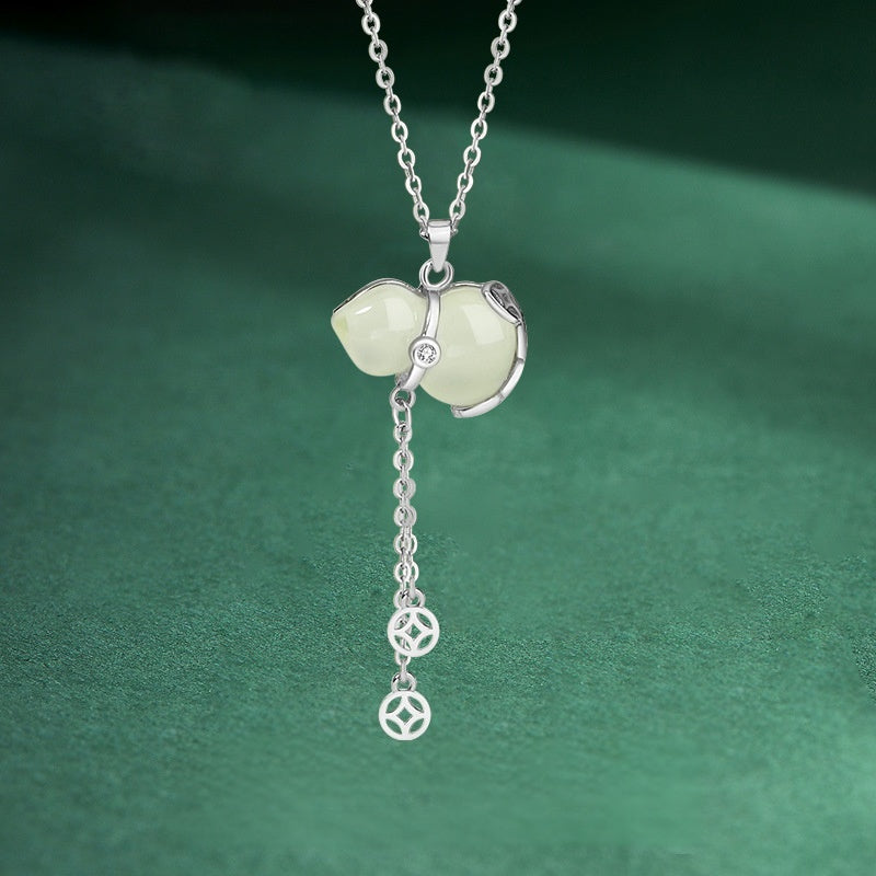 Fortune and Harmony-Gourd Jade & Chalcedony Sterling Silver Necklace