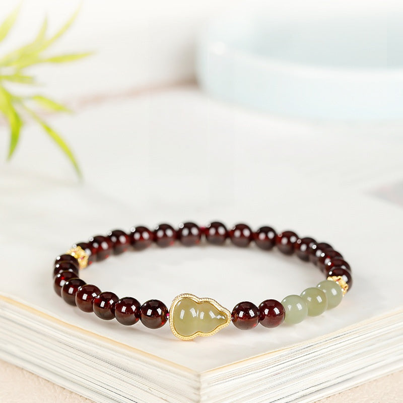 Jadeite Gourd Garnet Bracelet-Fortune in Motion