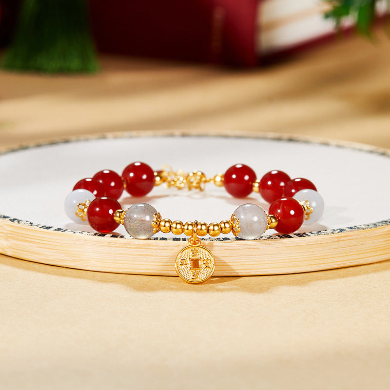 S925 Silver Peace Coin Red Agate Bracelet-Steady Grace