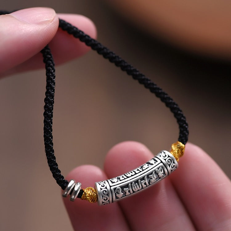Tibetan Six True Words Mantra 999 Silver Necklace - Vintage Engraved Spiritual Amulet