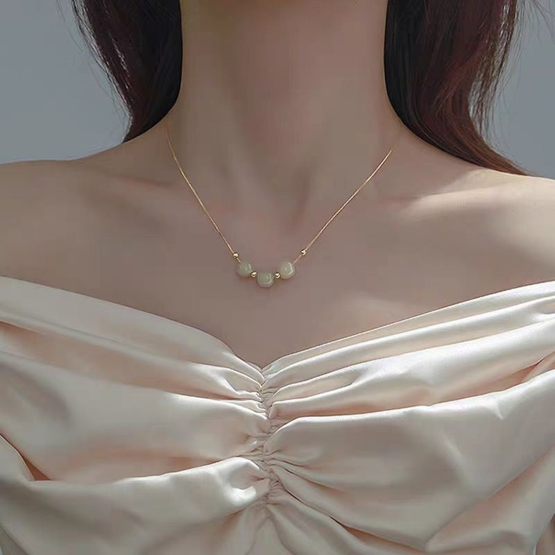 Quiet Abundance-Nephrite Jade Three-Stone Necklace