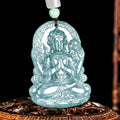 Guanyin Buddha Protection Pendant-Natural Blue Ice Jade
