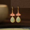 Lotus Nephrite Jade Drop Earrings-Unblemished Grace