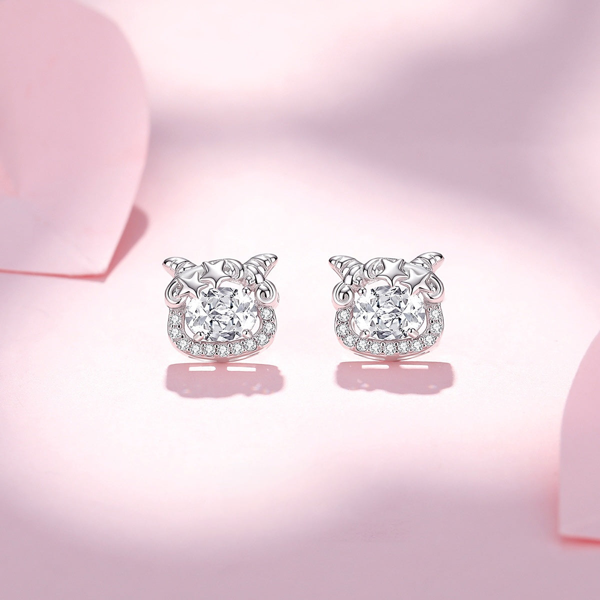 Goat Cubic Zirconia Silver Stud Earrings-Kind Wishes
