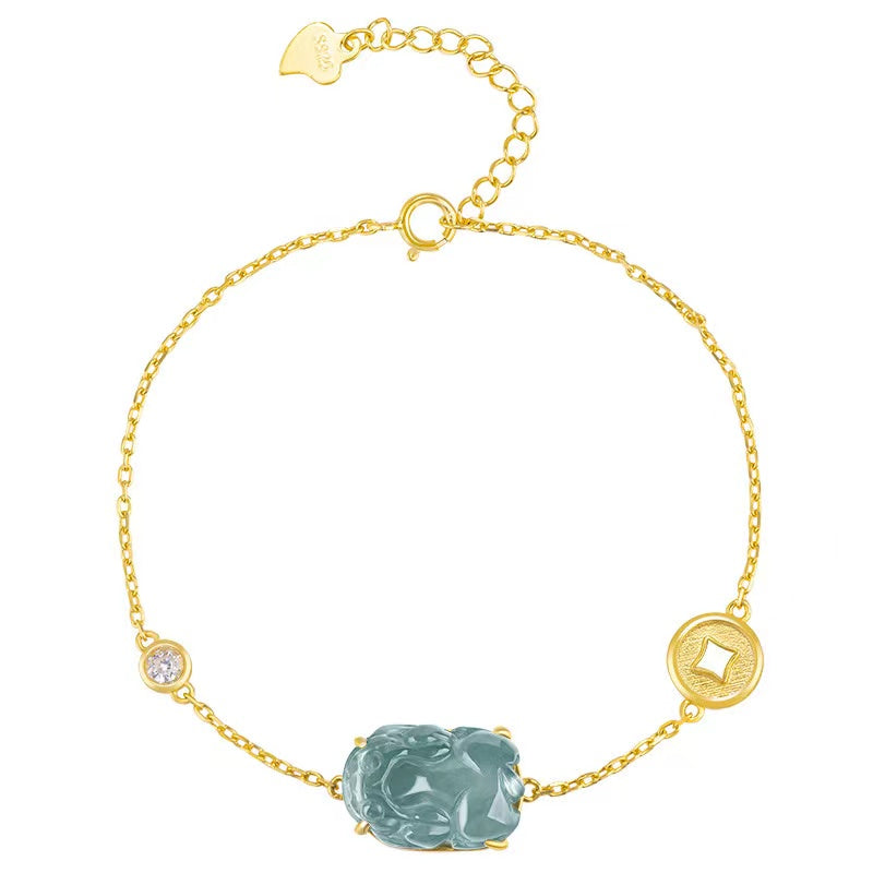 Pixiu Wealth Coin Bracelet-Natural Ice Jade