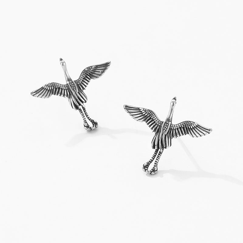Crane Silver Earrings-Long Life and Grants Wishes
