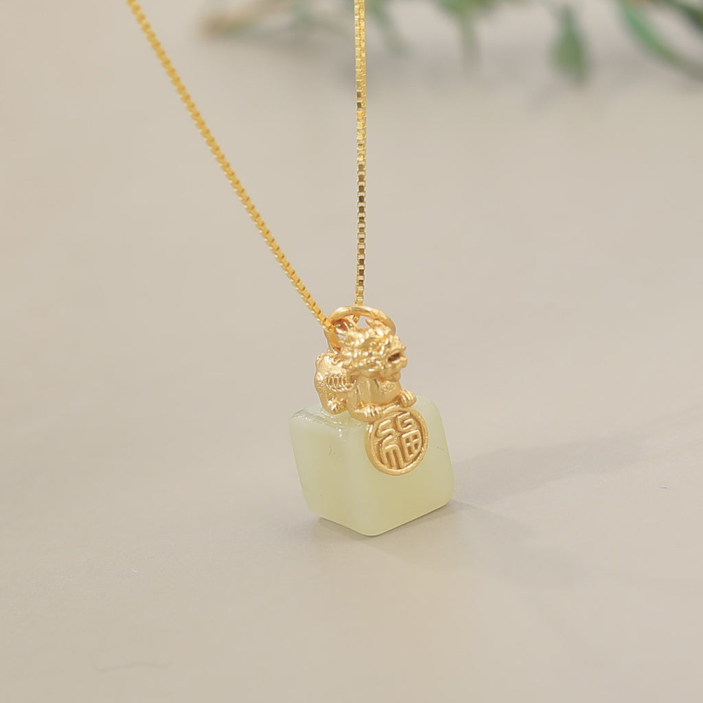 White Jade Pixiu Wealth Necklace