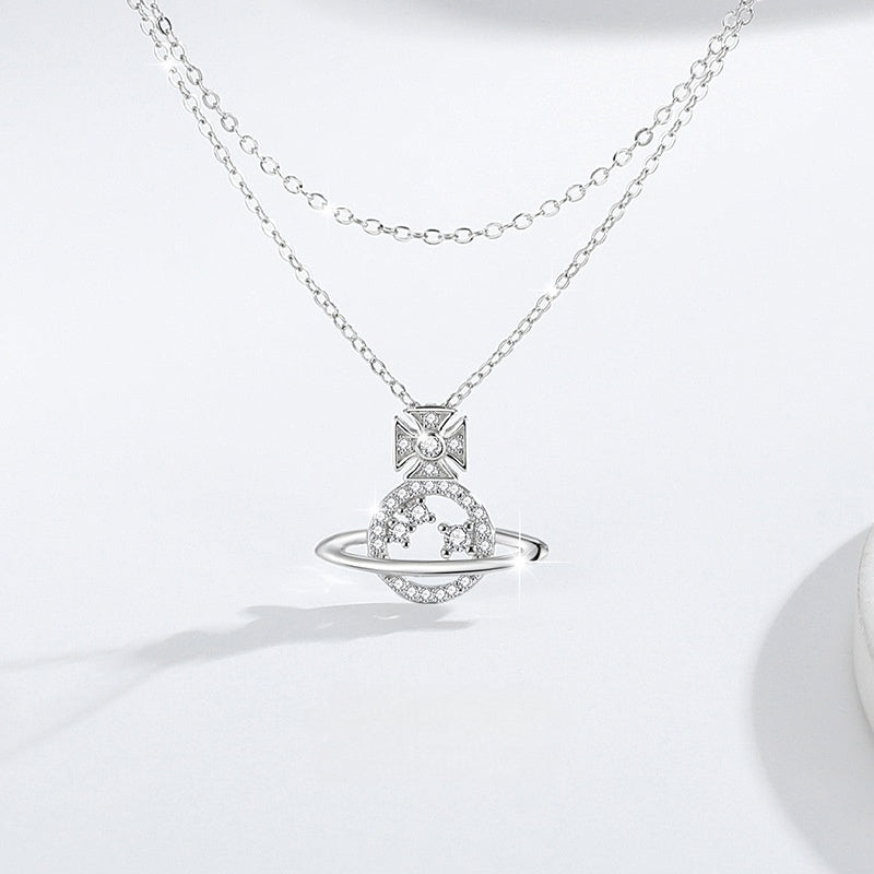 Saturn & Star Sterling Silver Layered Necklace-Light Along the Way
