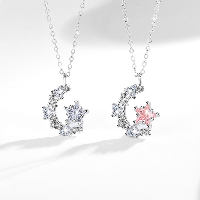 Always Beside You-Moon & Star Sterling Silver Necklace