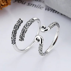 Wukong Handmade Carved Vintage Silver Couple Ring-Courage and Confidence