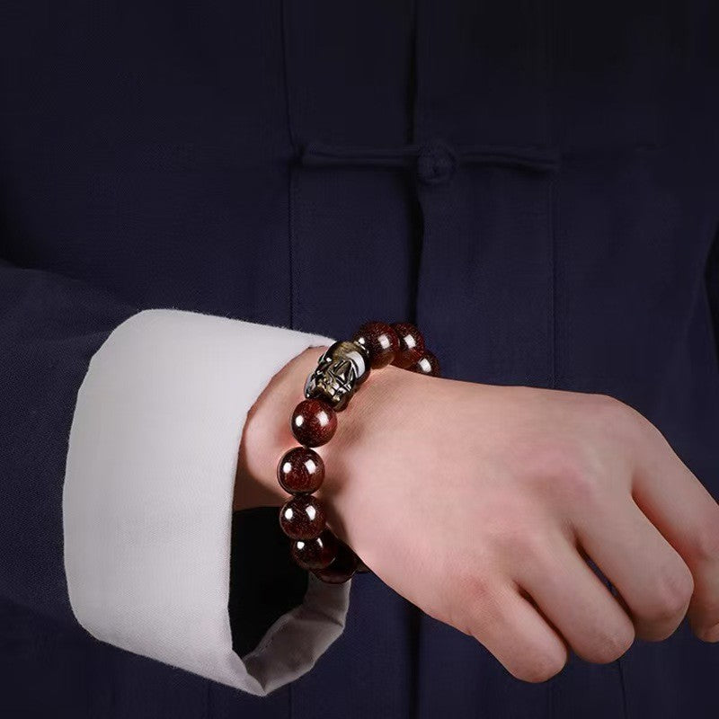 Red Sandalwood Bead Gold Obsidian Pixiu Bracelet -Attract Wealth
