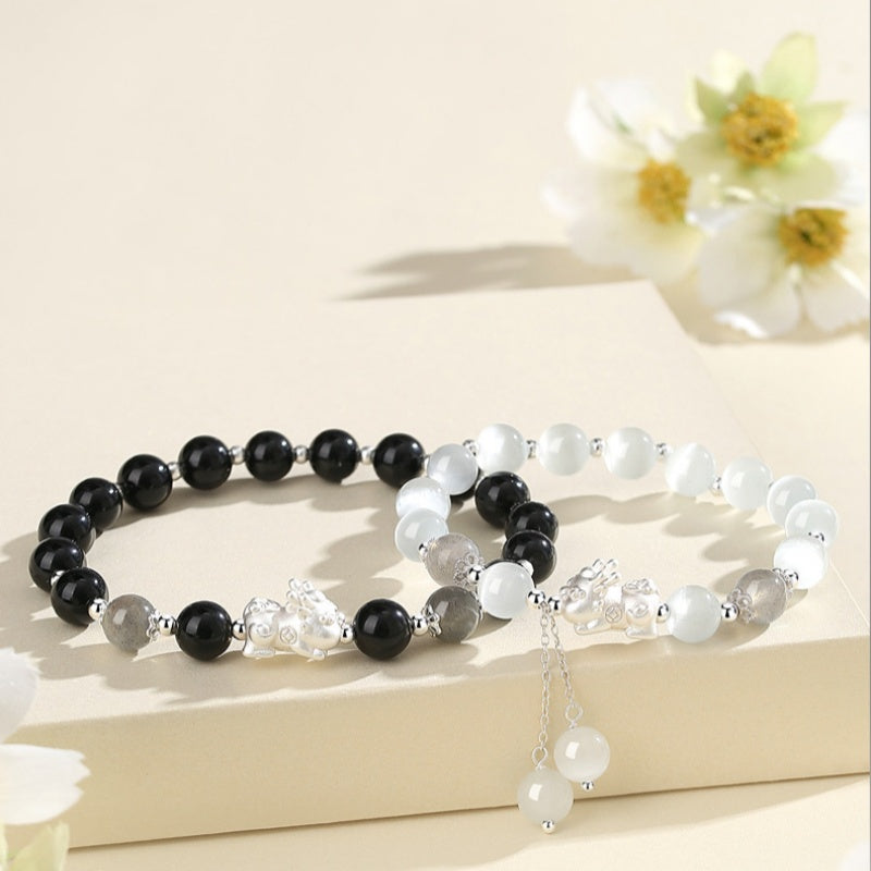 Pixiu Obsidian Cat's Eye Beaded Couple Bracelet-Peace & Protection