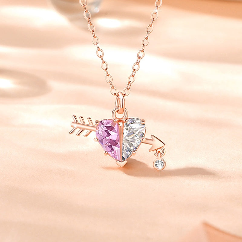 Love Struck-Pink Heart and Cupid’s Arrow Necklace