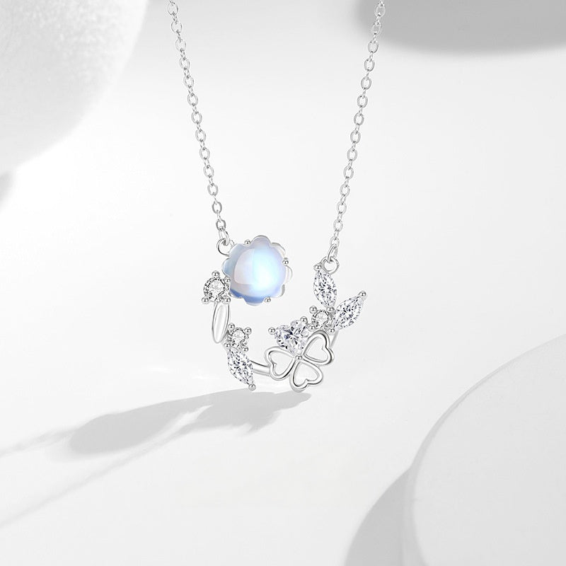 Butterfly & Clover Sterling Silver Necklace-Happiness in Finding You