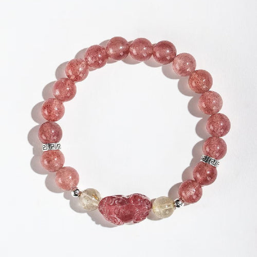 Strawberry Quartz Pixiu Wealth Bracelet -Attract Luck