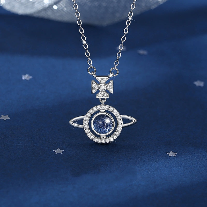 Love Across the Distance-Saturn and Cross Sterling Silver Necklace