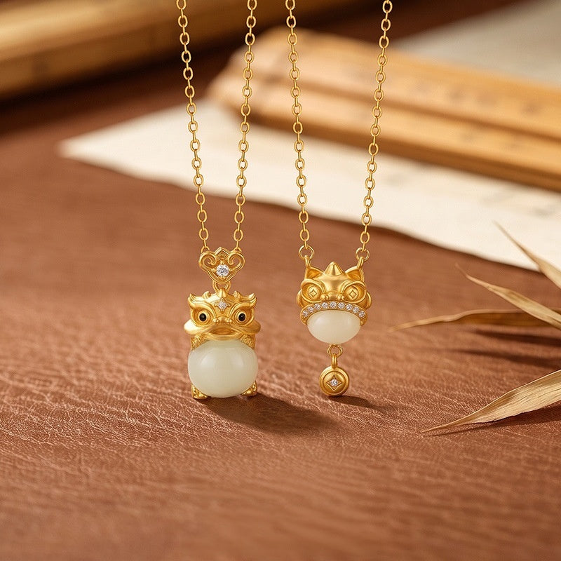 Guardian Lion Pixiu Nephrite Jade Necklace-Courage and Protection