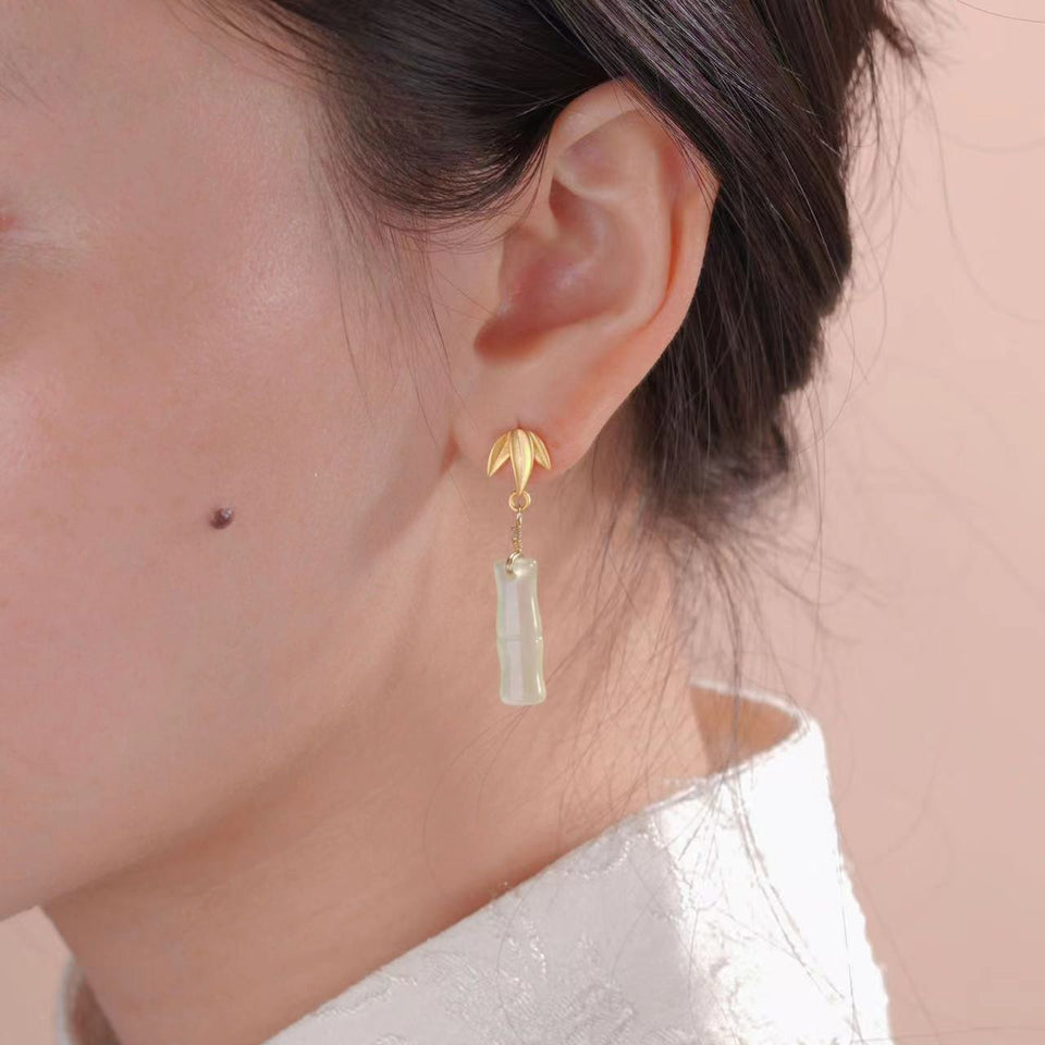 Ice Jade Bamboo Earrings-Prosperity Luck