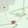 Pixiu Strawberry Quartz Sunstone Freshwater Pearl Bracelet-Joyful Blessings