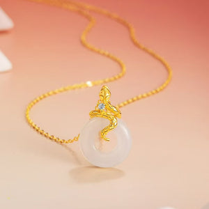 Gold Snake White Jade Pendant Necklace-Passion & Determination