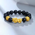 Pixiu Gold-Tone and Obsidian Beaded Bracelet-Welcoming Fortune）