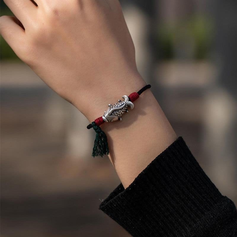Silver Koi Woven Cord Bracelet – Luck, Perseverance & Smooth Success