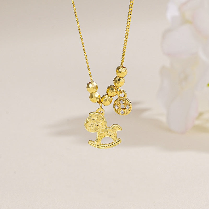 Golden Spark Horse Wealth Coin Necklace – 925 Silver Lucky Charm for 2026 Fortune