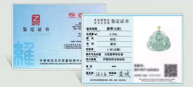 Blue Jadeite God of Wealth Pendant – Natural Ice-Type Jade Necklace with 18K Gold Setting