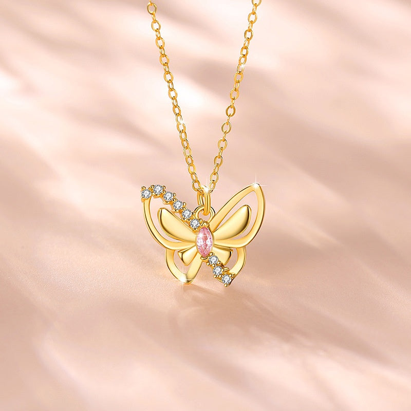 Butterfly Pink Cubic Zirconia Necklace-A Heart in Love