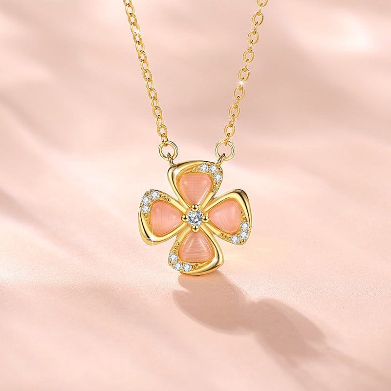 Four Leaf Clover Silver Necklace-Lucky to Love You