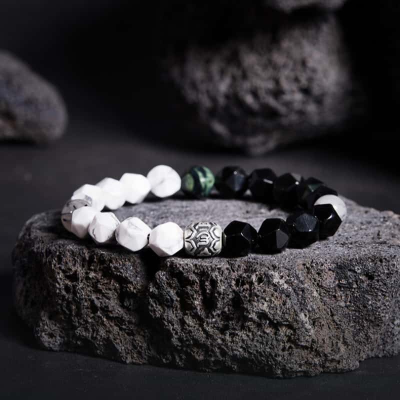 Peace and Smooth Path-Six-Syllable Mantra Obsidian and Turquoise Bracelet