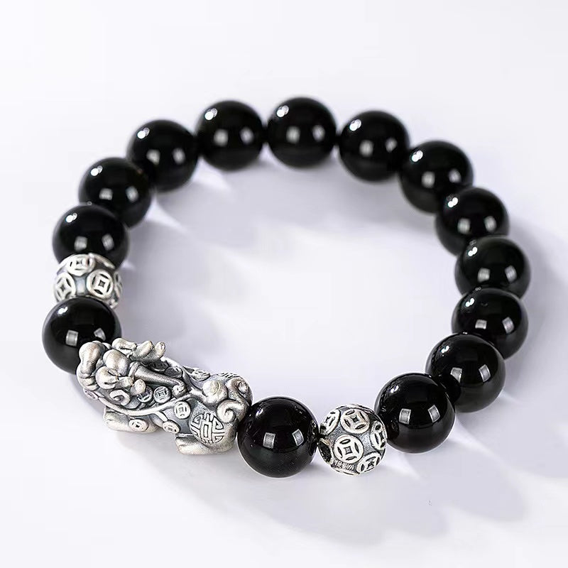 Pixiu Protection Bracelet-Black Obisidian Stone