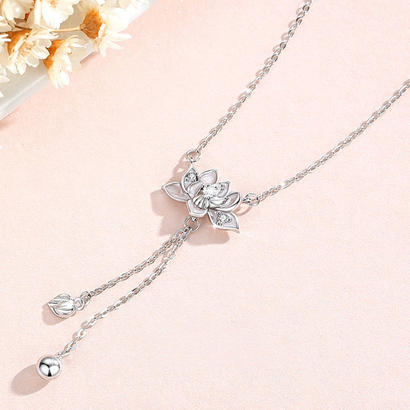 Lotus Tassel Sterling Silver Necklace-Grace & Resilience