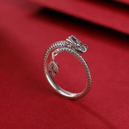 Vintage Dragon Silver Ring-Fortune Prosperity