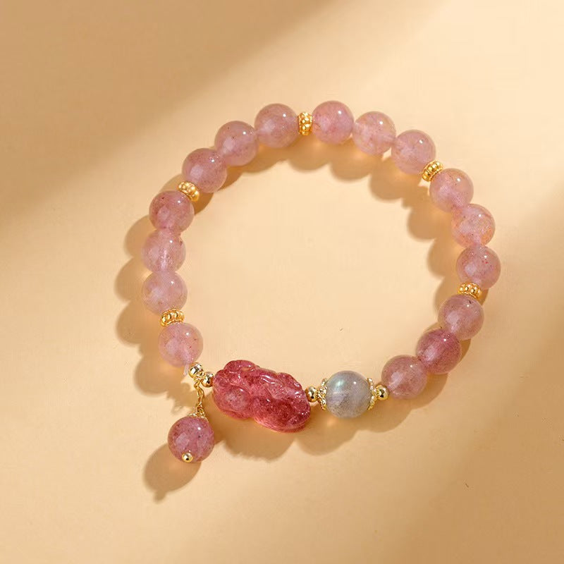 Radiant Affection Strawberry Quartz Pixiu Bracelet
