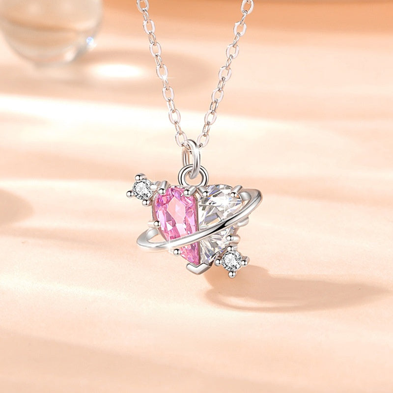 A Sincere Love-Heart Planet Sterling Silver Necklace