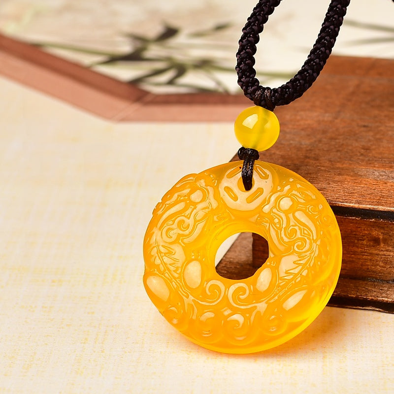 Auspicious Yellow Jade Pixiu Pendant Necklace