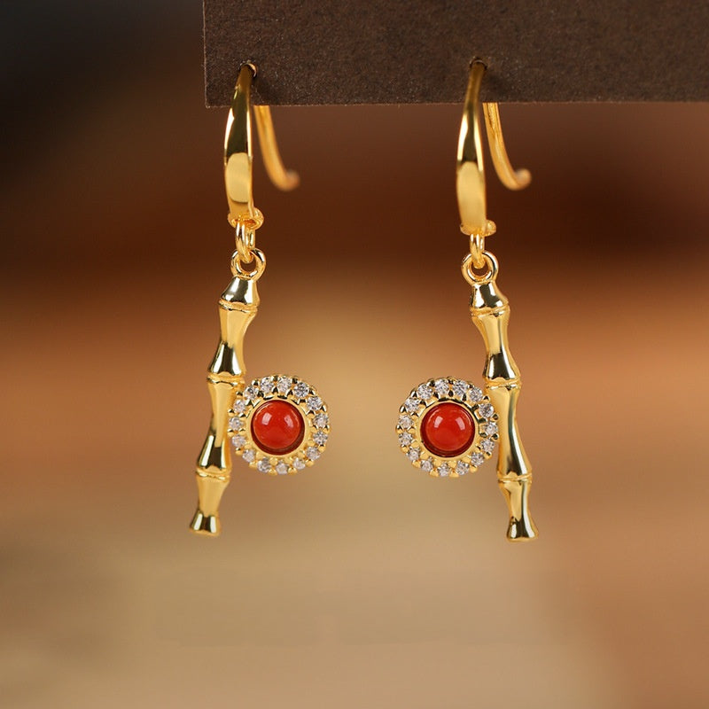 Grace with Strength-Bamboo Red Agate Drop Earrings