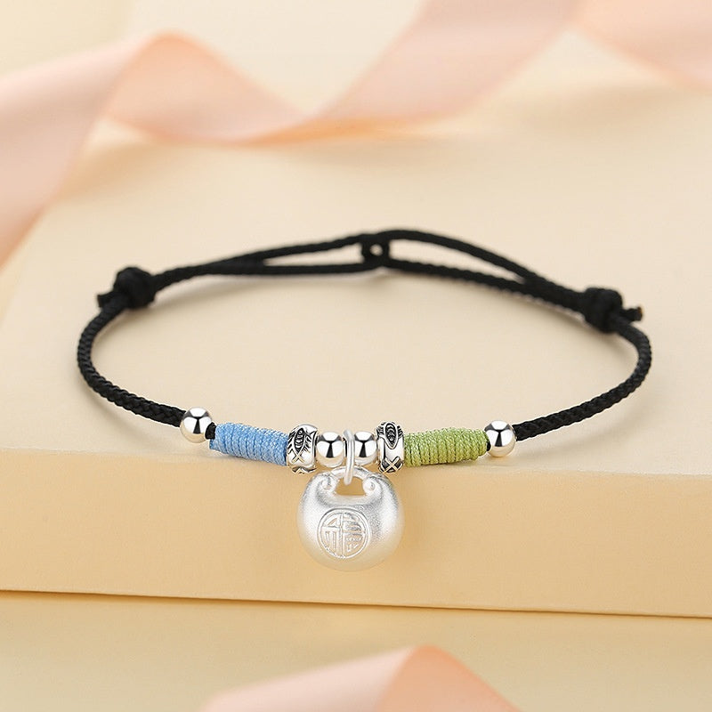 Silver Blessing Pouch String Bracelet – Peace, Happiness & Everyday Joy