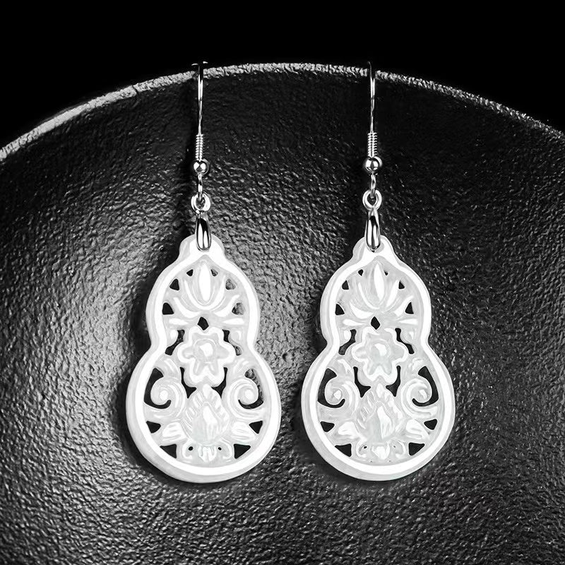 Wulu White Jadeite Wealth Earrings-Inner Peace