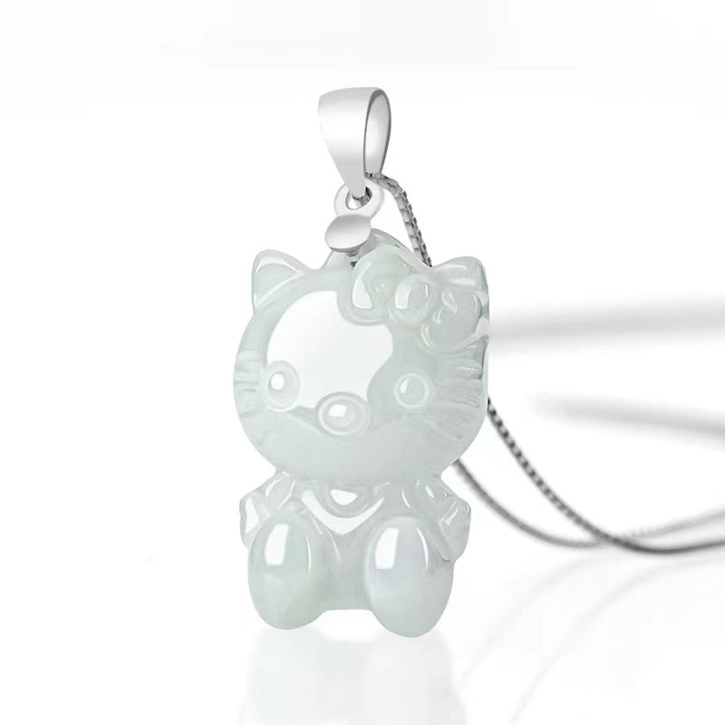 Natural Jade Cat Necklace-Good Fortune and Luck