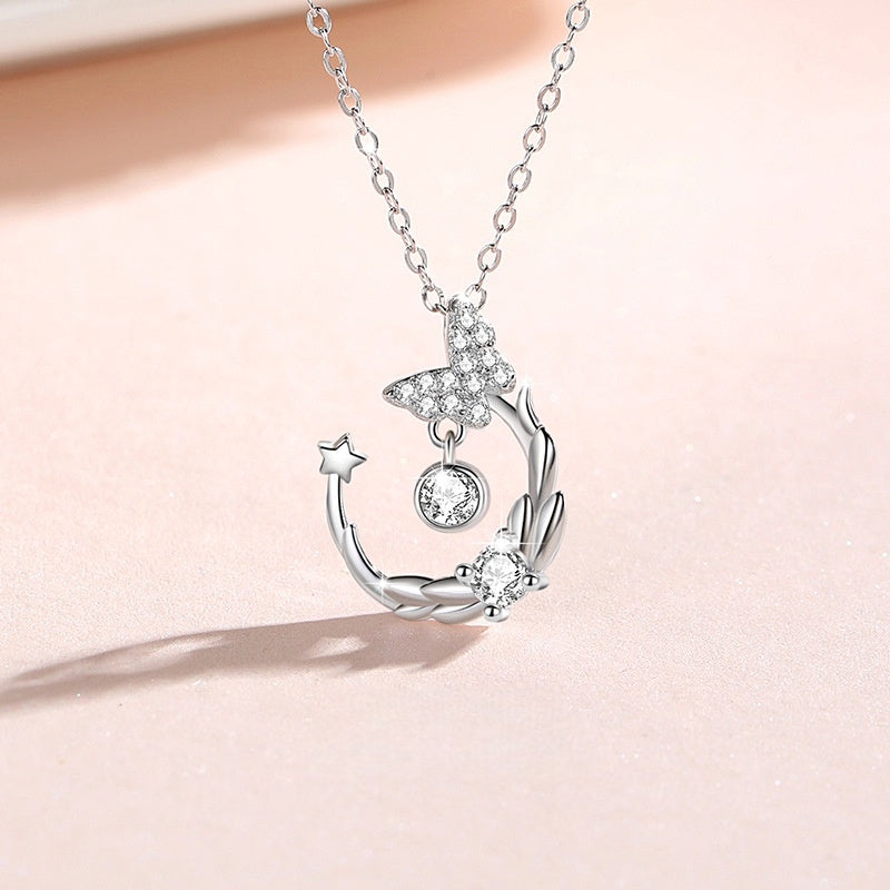 Butterfly Wreath Sterling Silver Necklace-Follow What You Love