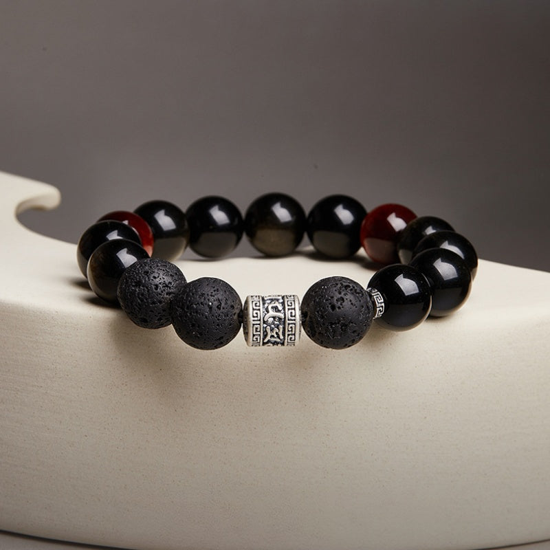Golden Obsidian and Red Tiger's Eye Beaded Bracelet-Fiery Resolve