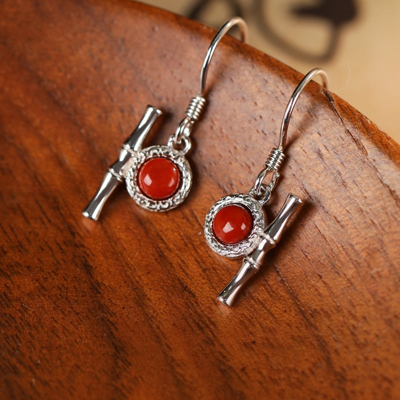 Steadfast Elevation-Red Agate Bamboo Silver Drop Earrings