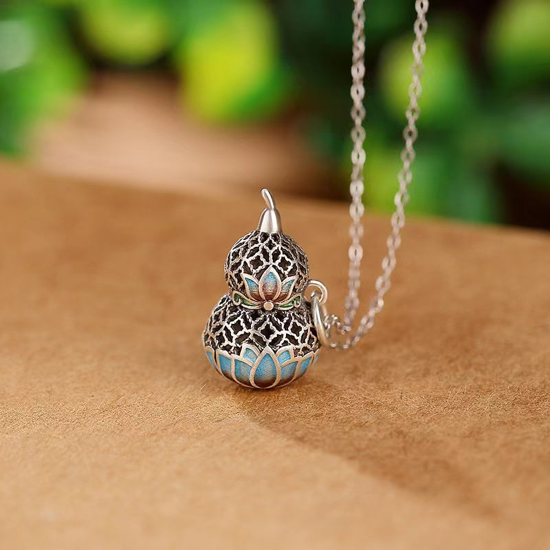 Hollow Calabash Enamel Silver Necklace-Good Fortune and Prosperity