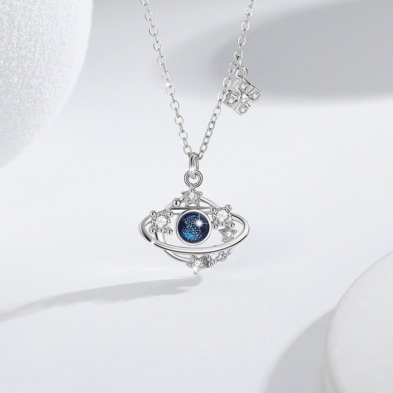 Romance Among the Stars-Saturn Sterling Silver Necklace